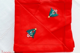 Christmas napkin set - Pine tree & pot embroidery